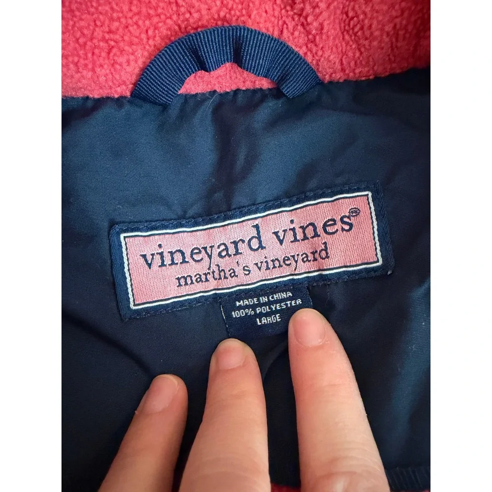 Vineyard Vines Women's Fleece Vest Large Coral Pink Full Zip Logo Pockets